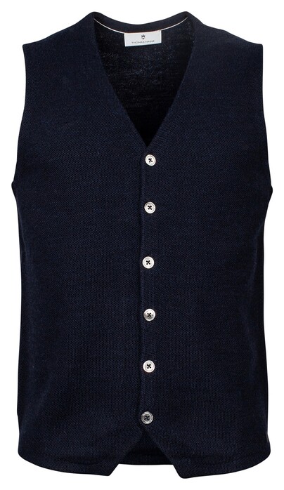 Thomas Maine Buttons Front Structure Knit Gilet Navy