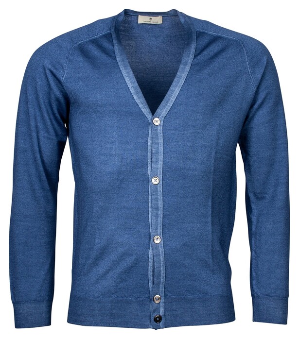 Thomas Maine Buttons Single Knit Acid Wash Cardigan Denim Blue