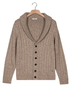 Thomas Maine Cardigan Buttons Shawl Collar Twisted Structure Knit Vest Grijsbeige