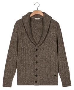 Thomas Maine Cardigan Buttons Shawl Collar Twisted Structure Knit Vest Grijsgroen