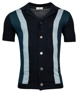 Thomas Maine Cardigan Buttons Single Knit Short Sleeve Intarsia Knit Navy