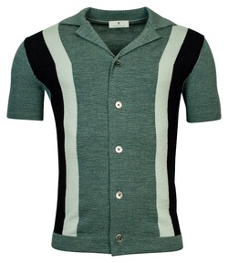 Thomas Maine Cardigan Buttons Single Knit Short Sleeve Intarsia Knit Sea Green Melange