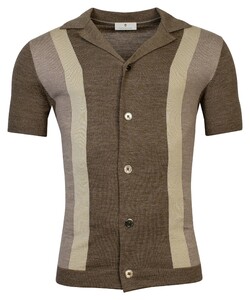 Thomas Maine Cardigan Buttons Single Knit Short Sleeve Intarsia Knit Taupe Melange