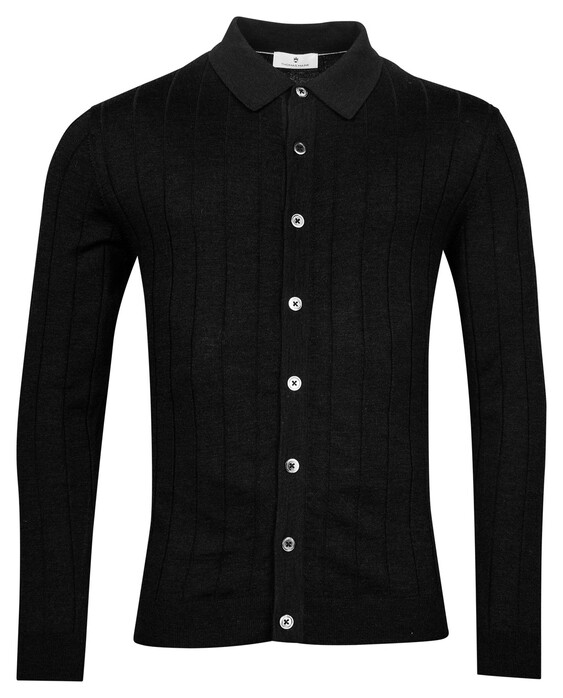 Thomas Maine Cardigan Buttons Single Knit Vest Zwart