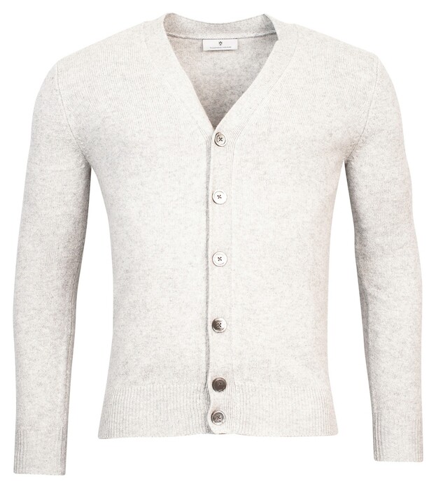 Thomas Maine Cardigan Buttons Single Knit Yak Merino Wool Blend Vest Licht Grijs
