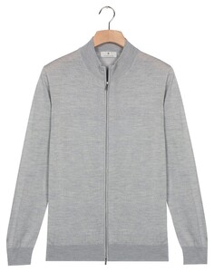 Thomas Maine Cardigan Full Zip Single Knit Subtle Melange Color Merino Wool Vest Licht Grijs