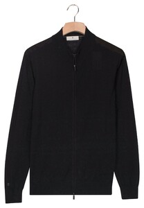 Thomas Maine Cardigan Full Zip Single Knit Subtle Melange Color Merino Wool Vest Zwart
