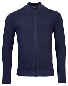 Thomas Maine Cardigan Zip Jacquard & Rib Knit Pima Cotton Vest Blauw Melange