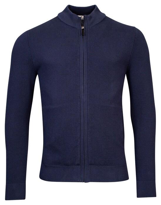 Thomas Maine Cardigan Zip Jacquard & Rib Knit Pima Cotton Vest Blauw Melange