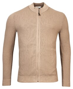 Thomas Maine Cardigan Zip Jacquard & Rib Knit Pima Cotton Vest Donker Zand