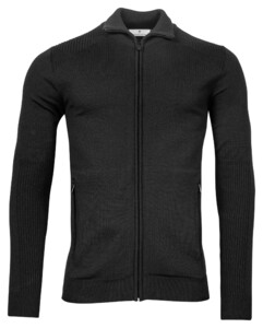 Thomas Maine Cardigan Zip Single & Structure Knit Vest Zwart