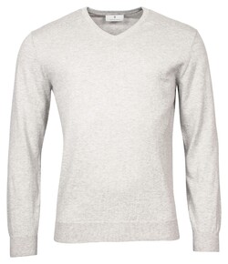 Thomas Maine Cashmere Cotton V-Neck Pullover Extra Light Grey Melange