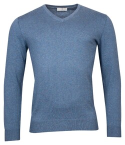 Thomas Maine Cashmere Cotton V-Neck Pullover Mid Blue