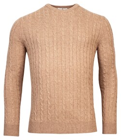 Thomas Maine Cashmere Crew Neck Single Knit Cable Pattern Pullover Camel