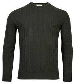 Thomas Maine Cashmere Crew Neck Single Knit Cable Pattern Pullover Dark Bottle Green