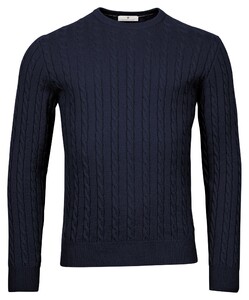 Thomas Maine Cashmere Crew Neck Single Knit Cable Pattern Pullover Navy