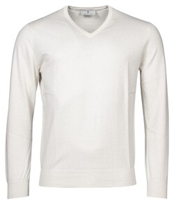 Thomas Maine Cotton Cashmere V-Neck Pullover Trui Off White