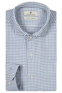 Thomas Maine Cotton Flanel Gingham Check Roma Modern Kent Overhemd Licht Blauw