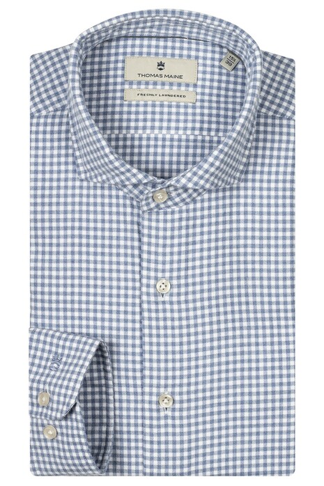 Thomas Maine Cotton Flannel Gingham Check Roma Modern Kent Shirt Light Blue