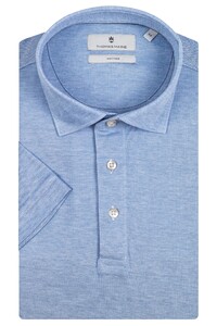 Thomas Maine Cotton Pique Short Sleeve Poloshirt Blue