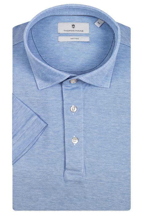 Thomas Maine Cotton Pique Short Sleeve Poloshirt Blue