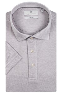 Thomas Maine Cotton Pique Short Sleeve Poloshirt Light Grey
