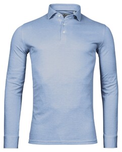 Thomas Maine Cotton Pique Two Tone Long Sleeve Poloshirt Cobalt Blue