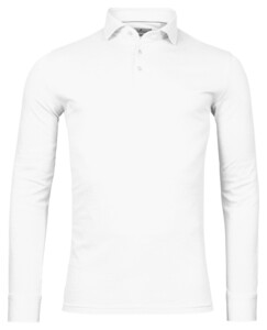Thomas Maine Cotton Pique Two Tone Long Sleeve Poloshirt White