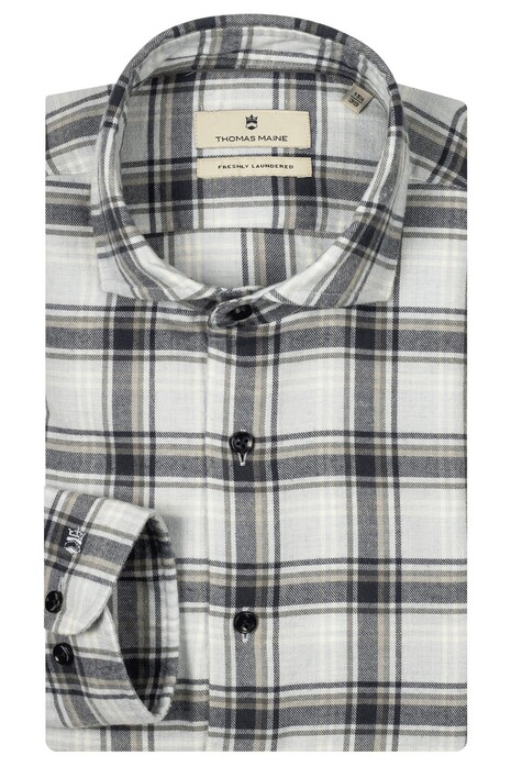 Thomas Maine Cotton Wool Flannel Roma Modern Kent Tartan Check Shirt Navy-Light Blue-Grey