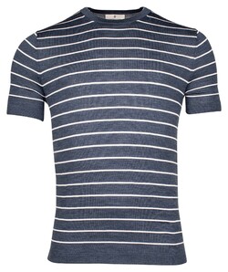 Thomas Maine Crew Neck Allover Stripe Knit Fine Merino Trui Denim Blue