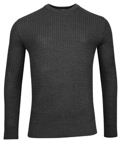 Thomas Maine Crew Neck Allover Structure Knit Merino Wool Pullover Anthracite Grey