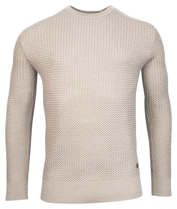 Thomas Maine Crew Neck Allover Structure Knit Merino Wool Pullover Natural