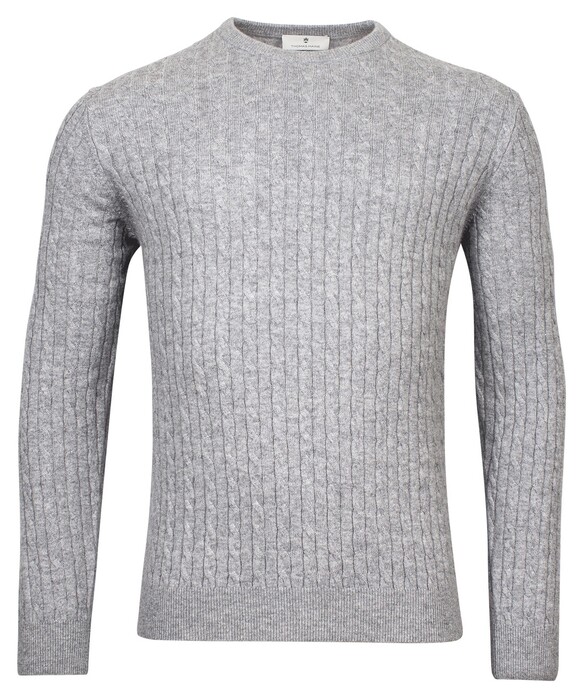 Thomas Maine Crew Neck Cable Knit Cashmere Pullover Mid Grey Melange