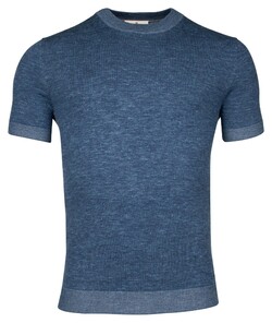 Thomas Maine Crew Neck Merino Linnen Fine Knit T-Shirt Indigo