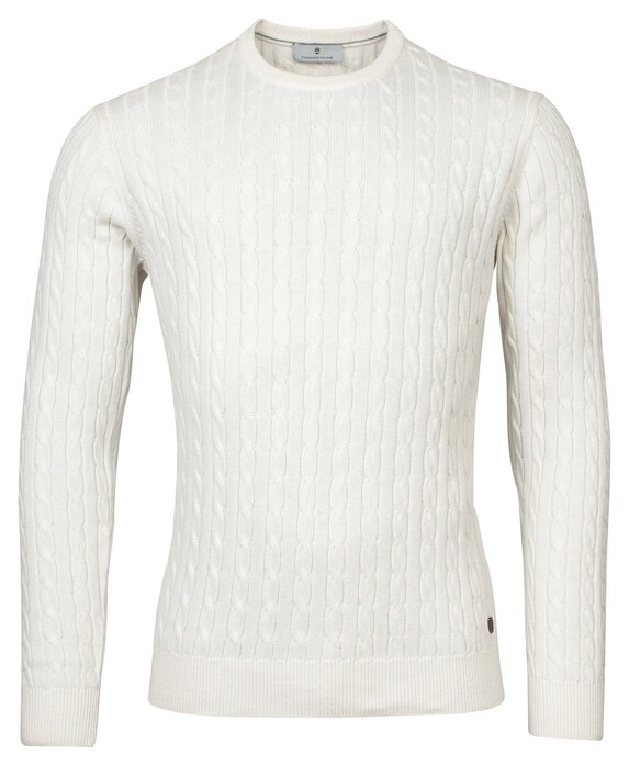 Thomas Maine Crew Neck Pullover Cable Knit Structure Off White