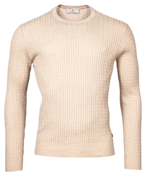 Thomas Maine Crew Neck Pullover Cable Knit Structure Trui Beige