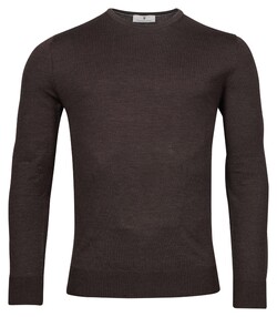 Thomas Maine Crew Neck Single Knit Merino Pullover Dark Brown Melange