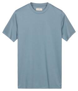 Thomas Maine Crew Neck Solid Color Liquid Cotton T-Shirt Midden Blauw