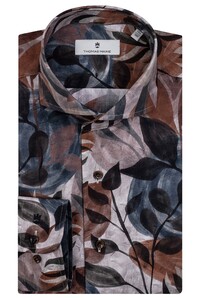 Thomas Maine Cutaway Abstract Pattern Overhemd Grijs-Bruin