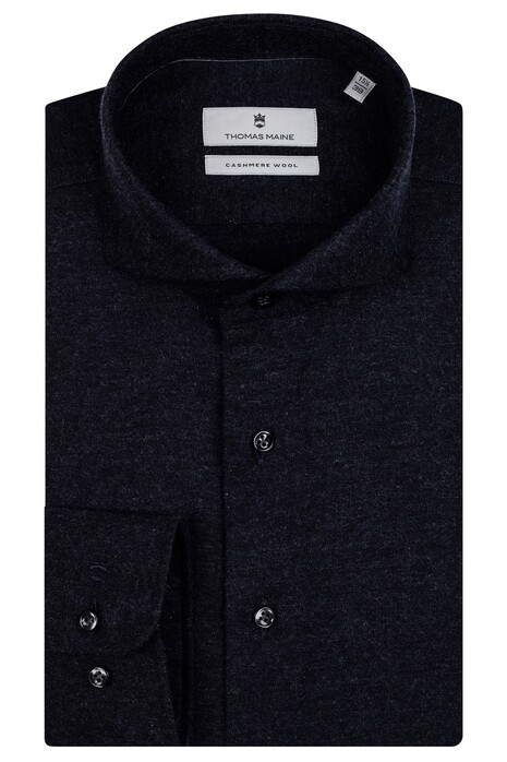 Thomas Maine Cutaway Cotton Cashmere Twill Overhemd Zwart-Navy
