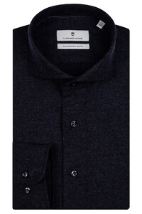 Thomas Maine Cutaway Cotton Cashmere Twill Shirt Black-Navy
