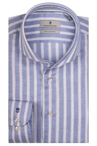 Thomas Maine Cutaway Striped Cotton Linen Shirt Light Blue-White