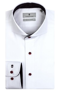 Thomas Maine Cutaway Two Ply Twill Contrast Shirt White-Burgundy