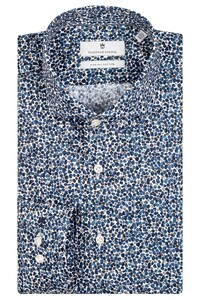 Thomas Maine Fantasy Pattern Two-Ply Cotton Poplin Roma Modern Kent Shirt Dark Navy