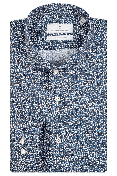Thomas Maine Fantasy Pattern Two-Ply Cotton Poplin Roma Modern Kent Shirt Dark Navy