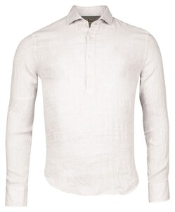 Thomas Maine Faux-Uni Yarned Dyed Linnen Popover Polo Licht Beige