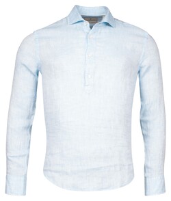 Thomas Maine Faux-Uni Yarned Dyed Linnen Popover Polo Licht Blauw