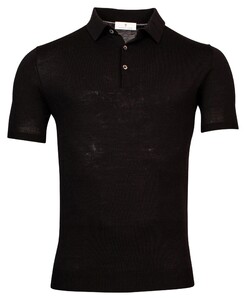 Thomas Maine Fine Merino Pullover Polo Collar Short Sleeve Single Knit Poloshirt Black