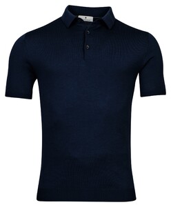 Thomas Maine Fine Merino Pullover Polo Collar Short Sleeve Single Knit Poloshirt Navy