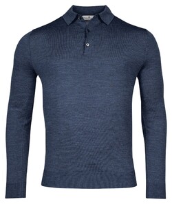 Thomas Maine Fine Merino Pullover Polo Long Sleeve Single Knit Denim Blue